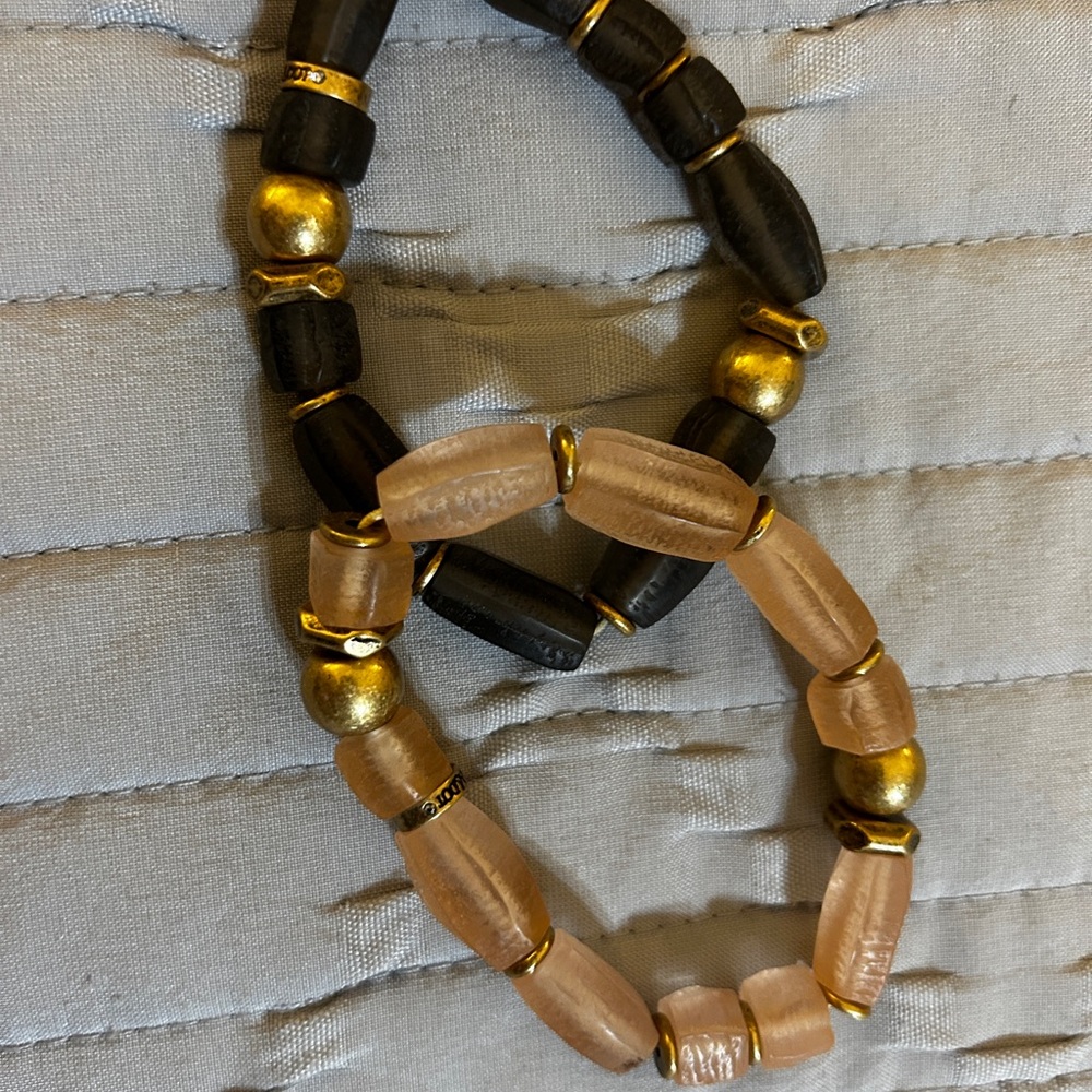 Stella & Dot Black and Gold Beaded Bracelet Set